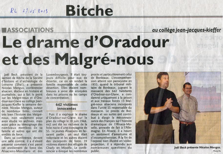 Oradour et Malgré-Nous Républicain Lorrain 27.9.13